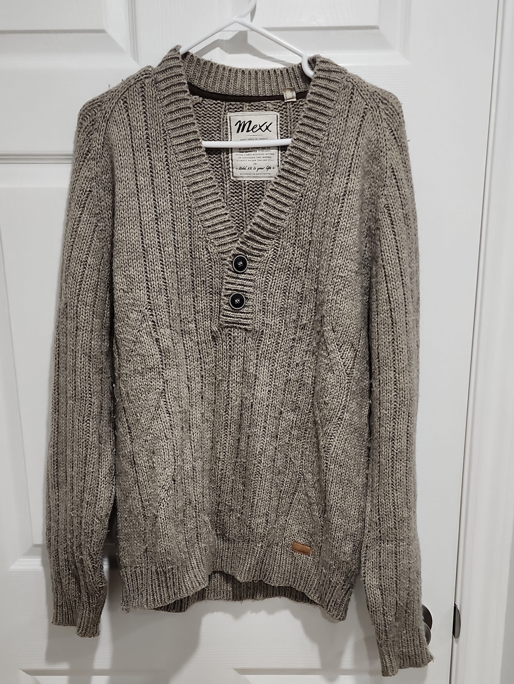 Vintage Mexx Cable Knit V Neck Buttons Long Sleeve Pullover Cardigan Sweater XL